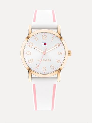 Lány Tommy Hilfiger Big Two-Tone With Szilikon Pántos Óra Fehér Rózsaszín | HU 2055HAP